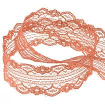 Product Lace ribbon orange decorative ribbon with flowers W25mm L20m