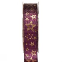 Product Star Ribbon Christmas Ribbon Purple Gold Glamour W25mm L15m