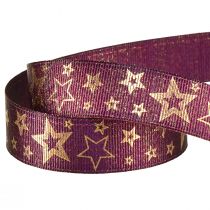 Product Star Ribbon Christmas Ribbon Purple Gold Glamour W25mm L15m