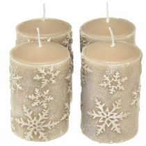 Product Pillar candles beige candles snowflakes 100/65mm 4pcs
