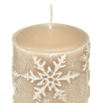 Product Pillar candles beige candles snowflakes 100/65mm 4pcs