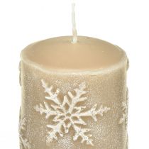 Product Pillar candles beige candles snowflakes 150/65mm 4pcs