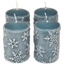 Product Pillar candles blue candles snowflakes 100/65mm 4pcs