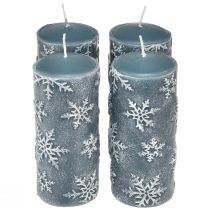 Product Pillar candles blue candles snowflakes 150/65mm 4pcs