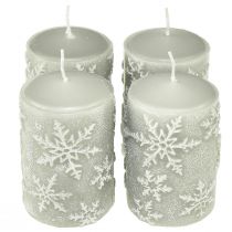 Product Pillar candles grey candles snowflakes 100/65mm 4pcs
