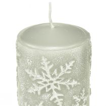 Product Pillar candles grey candles snowflakes 100/65mm 4pcs