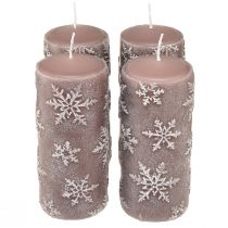 Product Pillar candles pink candles snowflakes 150/65mm 4pcs