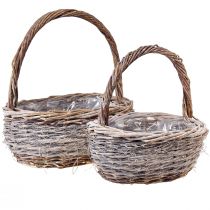 Product Wicker basket with handle oval natural white L32/40cm – set of 2