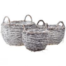 Wicker basket set in white-washed – 3 sizes (42cm, 36cm, 26cm) – Versatile for decoration and storage – Set of 3