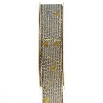Product Christmas ribbon with stars ribbon black white gold 25mm 18m