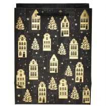 Product Christmas bag black/gold fir houses 18x10x23cm