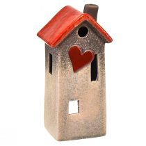 Product Ceramic house lantern with red roof and heart window – 17.5 cm 2pcs