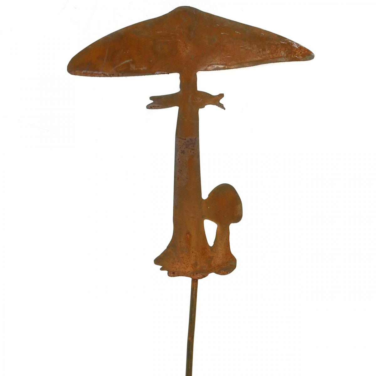 Rust deco mushroom garden stake metal autumn decoration 44cm