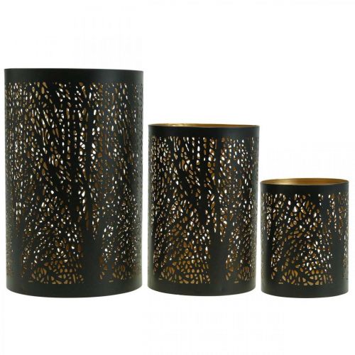 Product Lantern forest tea light holder metal Ø8/10/13cm set of 3