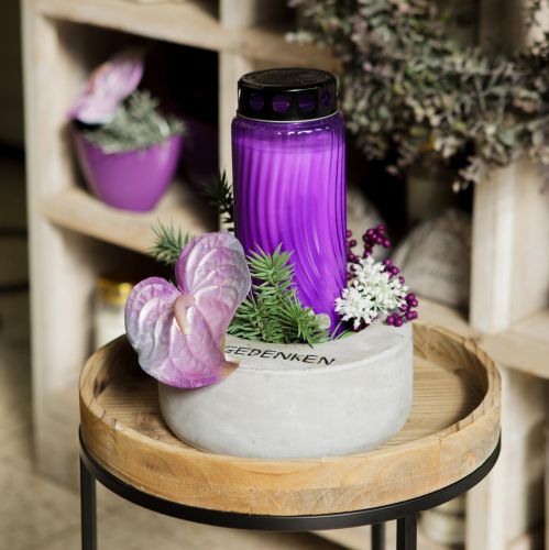 Grave candle lid motif flower black purple Ø9cm H27cm