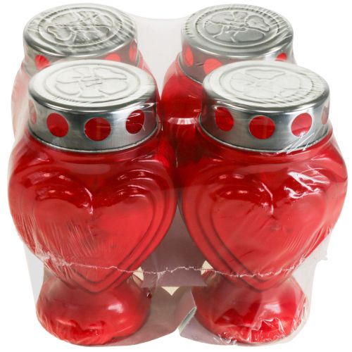 Product Grave candles red heart mourning light memorial light 9×8×15cm 24h 4pcs