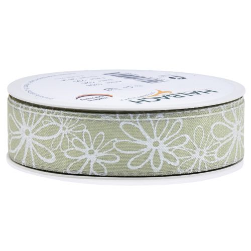 Product Gift ribbon green flowers ribbon pastel 25mm 18m