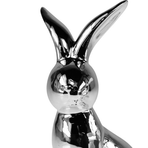 Floristik24 Decorative Easter Bunny Ceramic Decorative Bunny Sitting Silver 18cm 2pcs