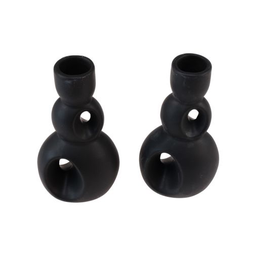 Product Candle Holder Ceramic Candlestick Black H13cm 2 Pcs