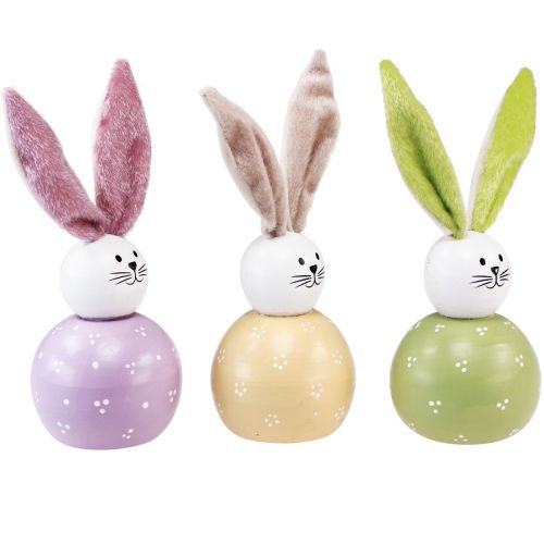 Product Easter bunnies pink green yellow wooden bunnies decoration 8×22cm 3pcs