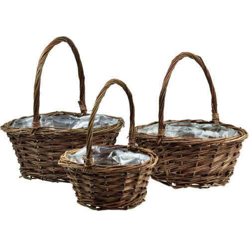 Product Basket Planting Basket Set of 3 Round Willow Baskets with Handles Decorative Baskets
