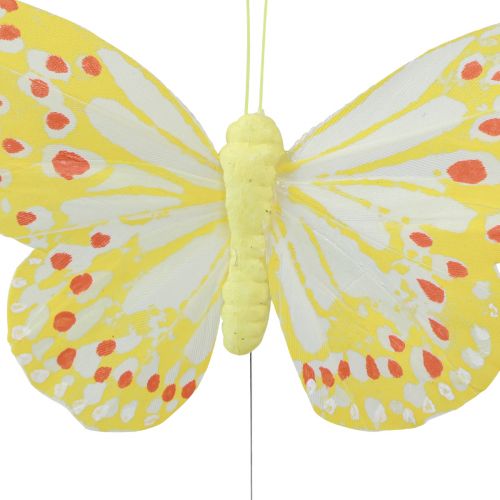 Product Decorative butterflies on wire feathers orange yellow 7×11cm 12pcs