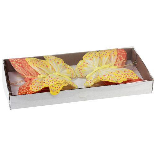 Product Decorative butterflies on wire feathers orange yellow 7×11cm 12pcs