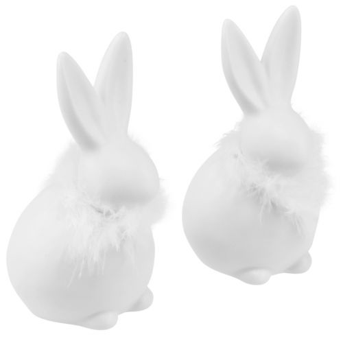 Product Ceramic Rabbit White Sitting Flowers Feathers 9×7×14cm 2pcs