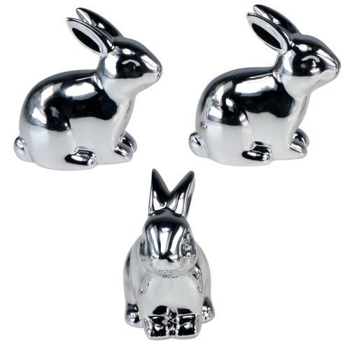 Product Rabbit Silver Sitting Ceramic Metal Look 8.5cm 3pcs