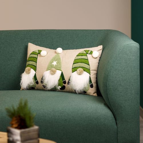Decorative cushion with gnomes decorative cushion green beige 50×30cm