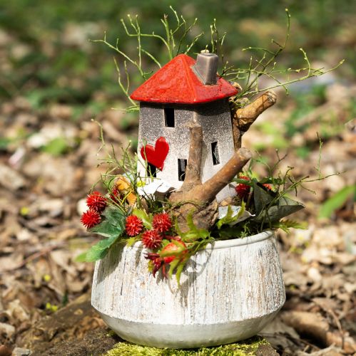 Lovely ceramic house lanterns in a set of 2 – heart design, red &amp; natural, 17.5 cm – romantic decoration for the home