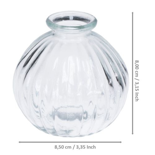 Floristik24 Small glass vase ball vase vase clear grooves Ø8.5cm H8cm