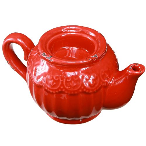 Product Tealight Holder Ceramic Red Teapot Decoration 15.5×9.5×8cm 3 pcs