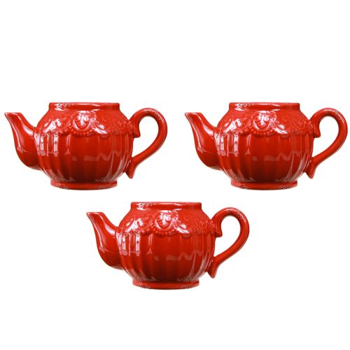 Product Tealight Holder Ceramic Red Teapot Decoration 15.5×9.5×8cm 3 pcs