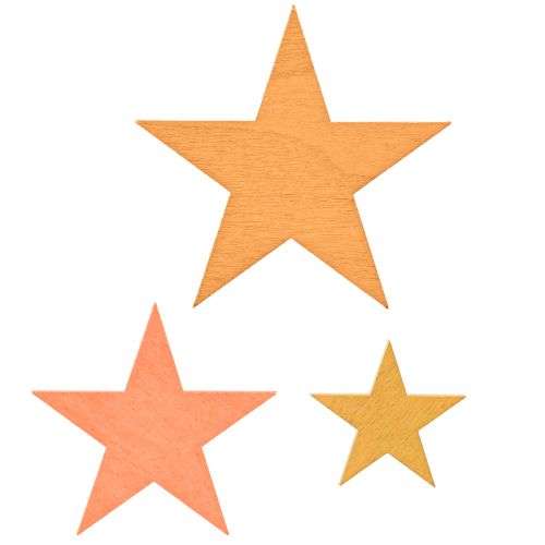 Floristik24 Scatter Decoration Stars Wood Orange 3 Colors Ø3.5/5.5/7cm 48 Pcs