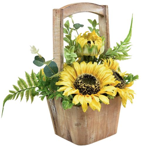 Product Sunflower artificial flower arrangement in a wooden pot H31cm