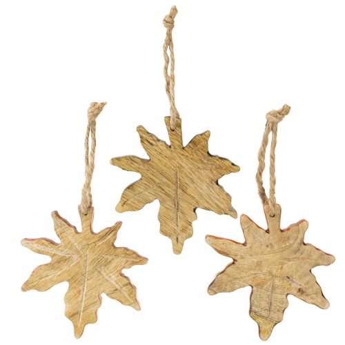 Product Maple leaf wood decoration autumn green red brown H10cm 6 pieces