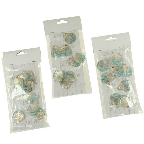 Product Shell garland with beads turquoise gold silver L112cm 3pcs