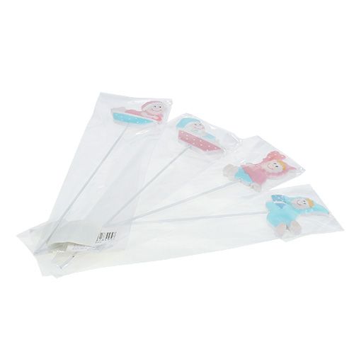 Floristik24 Baby decoration plug pink, blue 5cm L25cm 4pcs