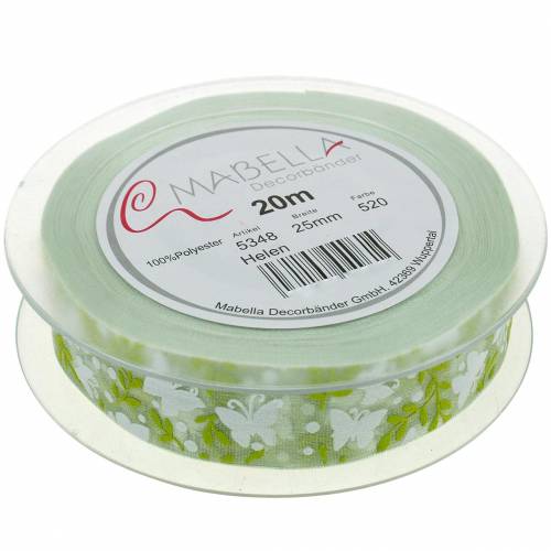 Floristik24 Deco ribbon with butterflies 25mm green organza ribbon gift ribbon 20m