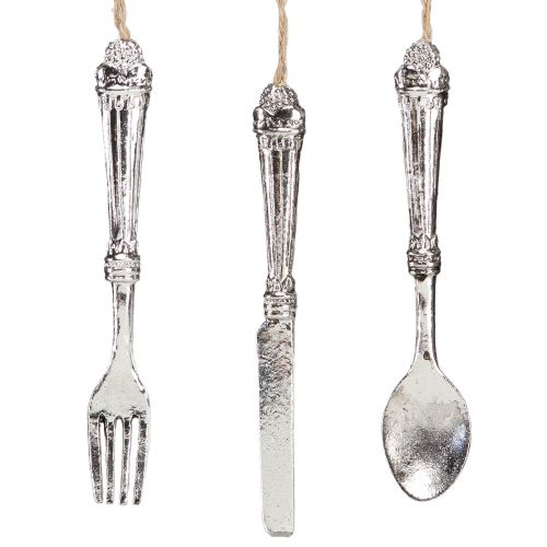 Cutlery decoration for hanging metal look silver 14cm 12 pcs