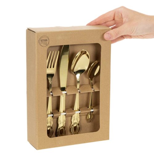 Product Gold cutlery set, 16 pieces, in a cardboard box