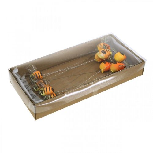 Floristik24 Deco bee, spring decoration, bee on wire orange, yellow B5/6.5cm 12pcs