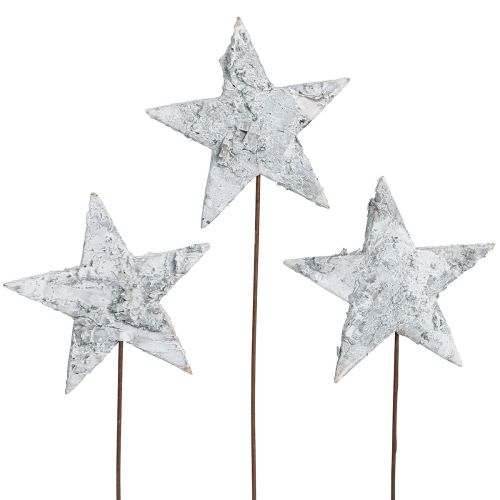 Birch stars on wire stars birch bark white 6cm 24 pcs