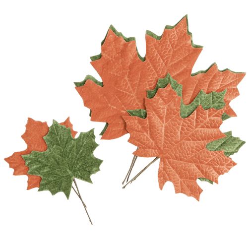 Autumnal maple leaf decorations in vibrant orange and green tones 16-33cm 12 pcs