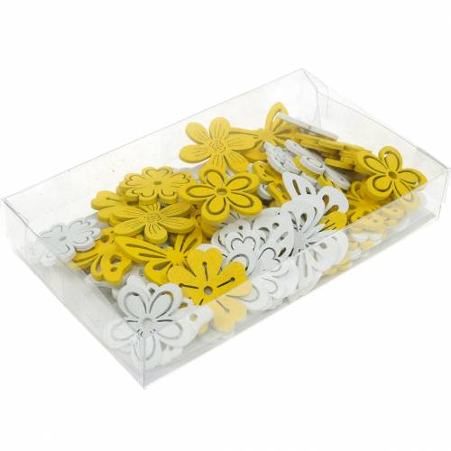 Product Flowers and butterflies for scattering yellow, white wooden scatter decoration spring decoration 72 pcs