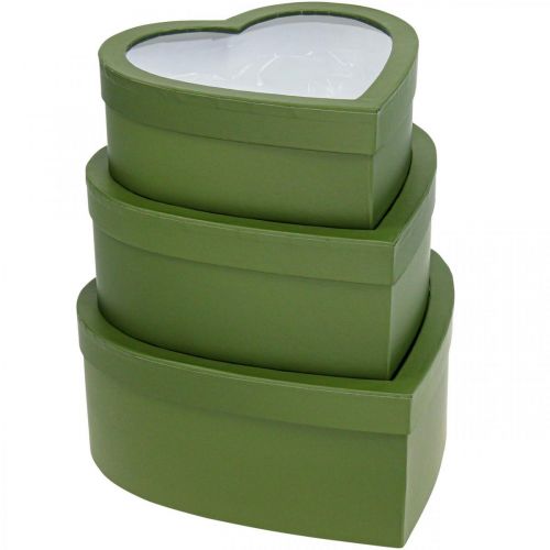Floristik24 Flower Gift Box Heart Flowerbox Green 24/21.5/19cm Set of 3