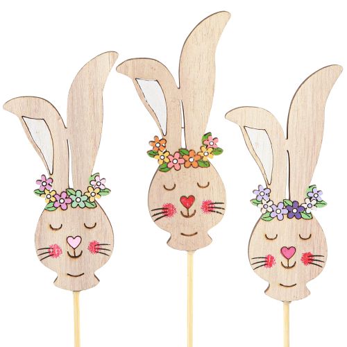 Flower Stick Wooden Decoration Rabbit Head on Stick 11cm 12 Pcs