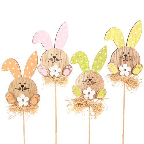 Flower Sticks Wooden Rabbit Decoration Easter 4 Colors 5x8cm 16 Pcs