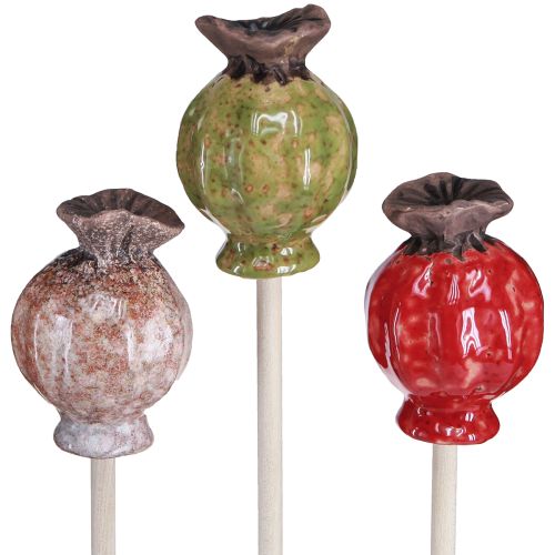 Flower Stick Wood Ceramic Poppy Decoration 3 Colors 35cm 6 Pcs